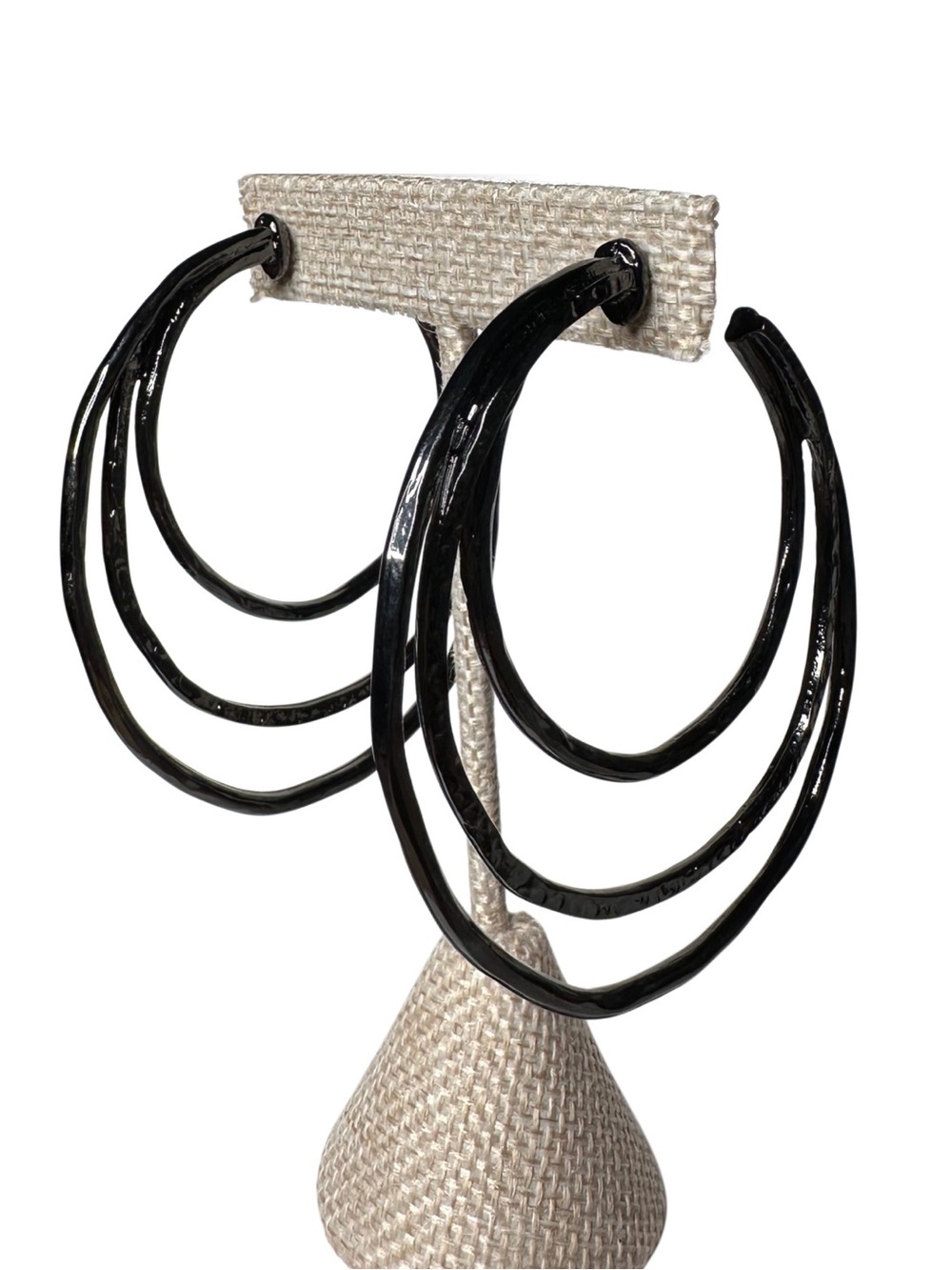 Triple Hoop Black Metal Earrings